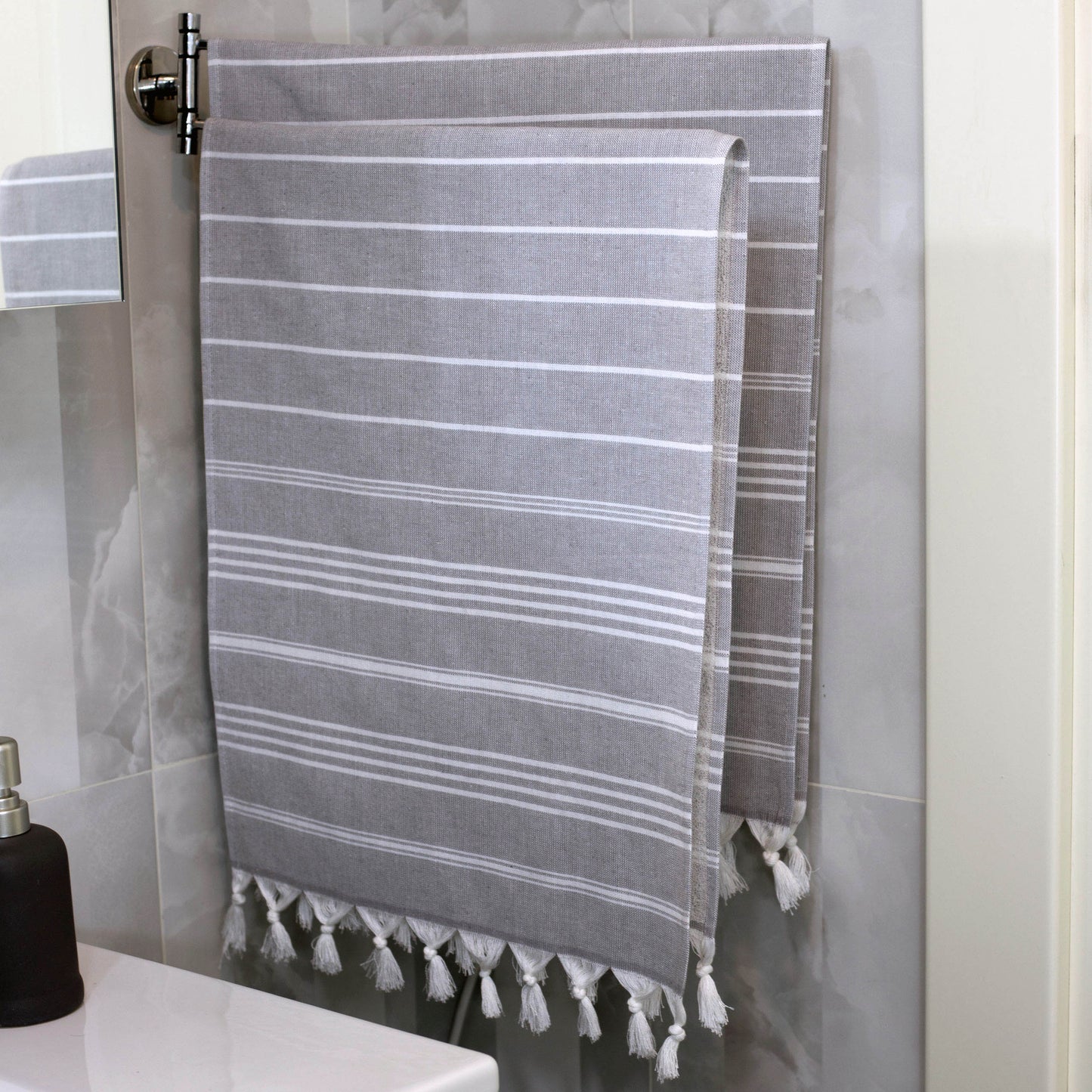 Turkish Home Hand Towel Set of 4, Silver Gray, 100% Cotton 18 X 40 inches (Terry)